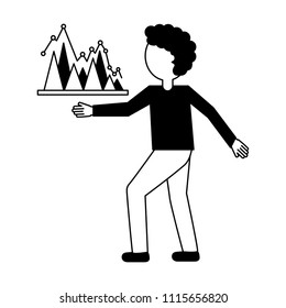young man with statistical graphics isolated icon