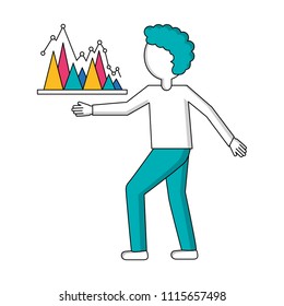 young man with statistical graphics isolated icon