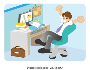 A young man stretching at office