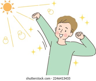 Joven estirándose bajo el sol