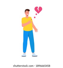 Young man with strong heart attack. Vector illustration.