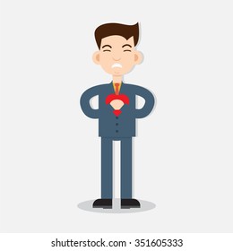 Young man with strong heart attack. Vector illustration.