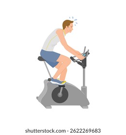 Jovem lutando com o treinamento em bicicleta fitness no ginásio