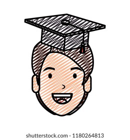 young man student head with hat graduation