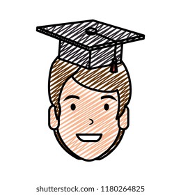 young man student head with hat graduation