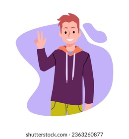 Young man, student or high school student in casual sweatshirt portrait. Character of young guy at color backdrop, flat vector illustration isolated on white background.