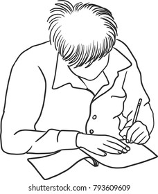 young man student with open books in classroom