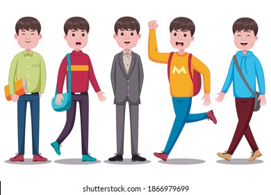 Young Man Student Vector Illustration. Flat Design.