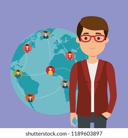 young man student with world community
