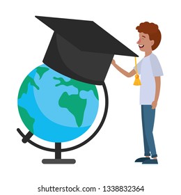 young man studying cartoon