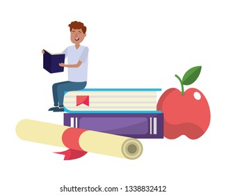 young man studying cartoon
