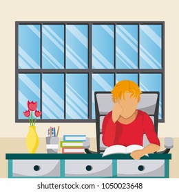 Young man studying at home