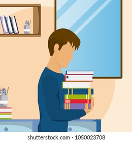 Young man studying at home