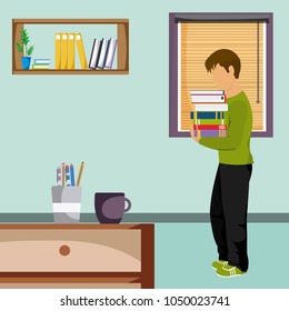 Young man studying at home