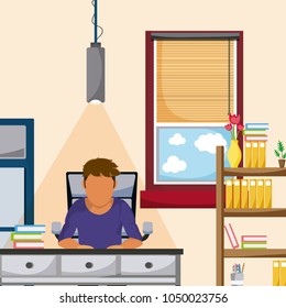 Young man studying at home
