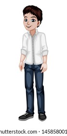 Young Man in Stylish Clothes Cartoon Illustration. Handsome Happy Guy Character Isolated on White Background