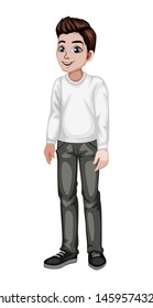Young Man in Stylish Clothes Cartoon Illustration. Handsome Happy Guy Character Isolated on White Background