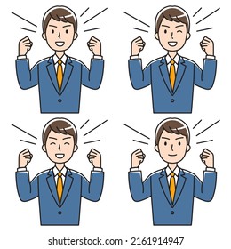 Young man in a suit to guts pose