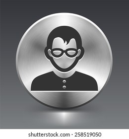 Young Man in Suit on Silver Round Buttons