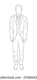 Young man in suit sketch vector illustration.