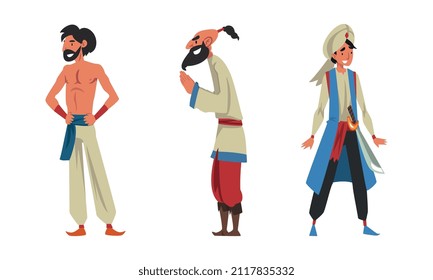 Young Man Sultan in Turban from Arabian Fairy Tale Character Vector Set