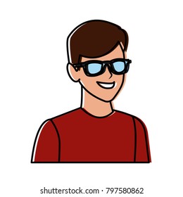 Young man with sunglasses cartoon
