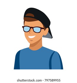 Young man with sunglasses cartoon