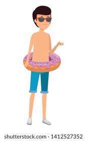 young man with sunglasses and float donut