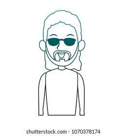 Young man with sunglasses on blue lines