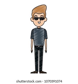Young man with sunglasses scribble