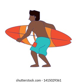 Young man with surf table cartoon vector illustration graphic design