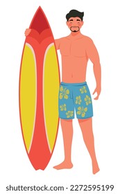 young man with surfboard character