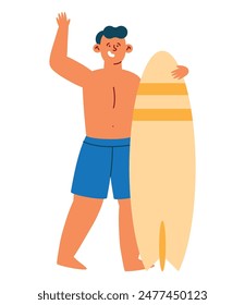 young man surfer with surfboard standing isolated