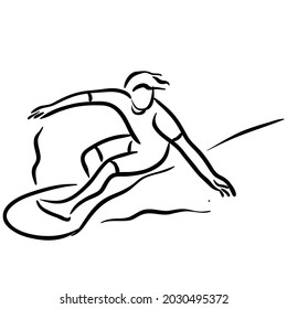 Young man surfing Line art.