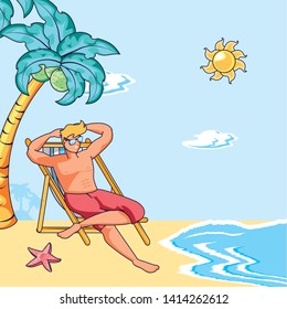 young man with swimsuit in beach summer vacation