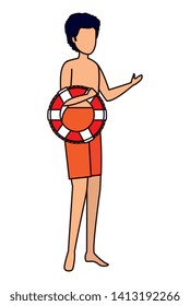 young man with swimsuit and float character