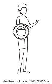 young man with swimsuit and float character