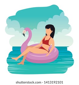 young man with swimsuit and float donut in the sea