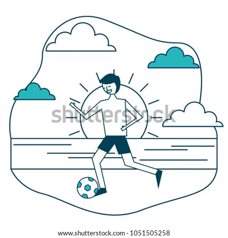young man in swimsuit playing with ball in the beach