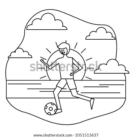 young man in swimsuit playing with ball in the beach