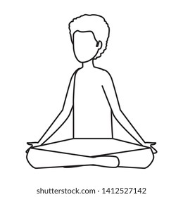 young man with swimsuit practicing yoga