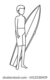 young man with swimsuit and surfboard