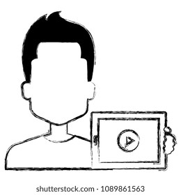 young man with tablet avatar character