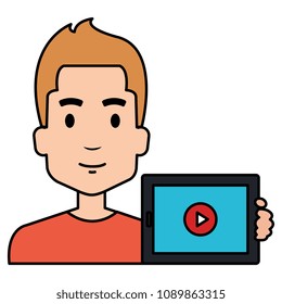 young man with tablet avatar character