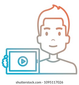 young man with tablet avatar character