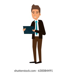 young man with tablet avatar character