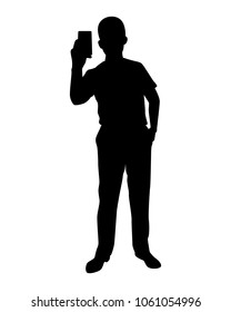 Young man take photo with cellphone silhouette vector