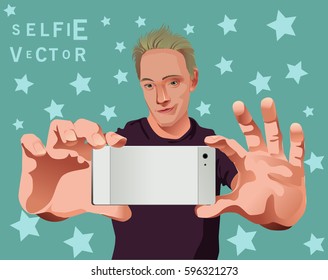 The young man takes the photo. Vector file. Adobe Illustrator 10 EPS