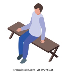 Young man is taking a break, sitting on a wooden bench
