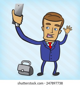 Young man taking a self snapshot, Vector illustration